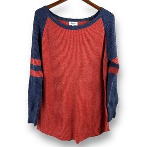 Military Hippie M Relaxed Fit Pullover Knit Sweater Rust Orange Blue Slouchy‎